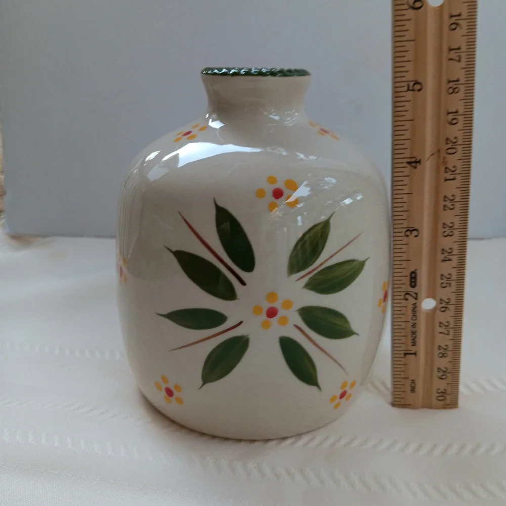 Temp-Tations White Ceramic Vase with Green Leaf and Yellow Floral Accents
